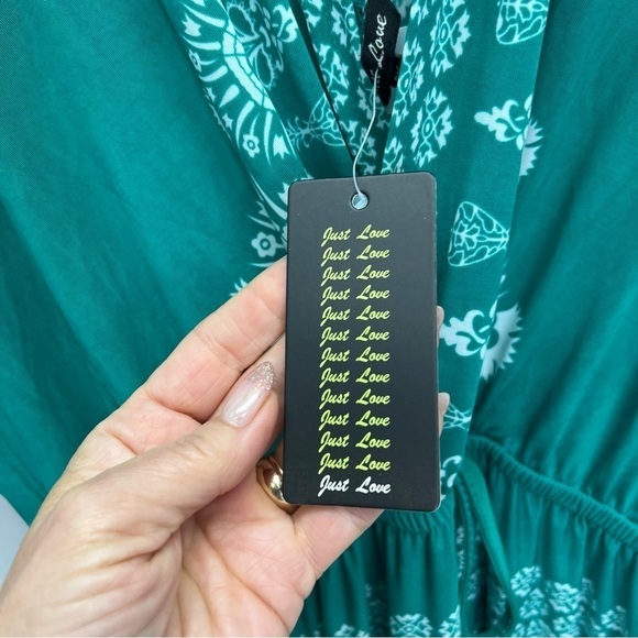 NWT Just Love Green V-Neck Wrap Maxi Dress Size 2X - Picture 11 of 13